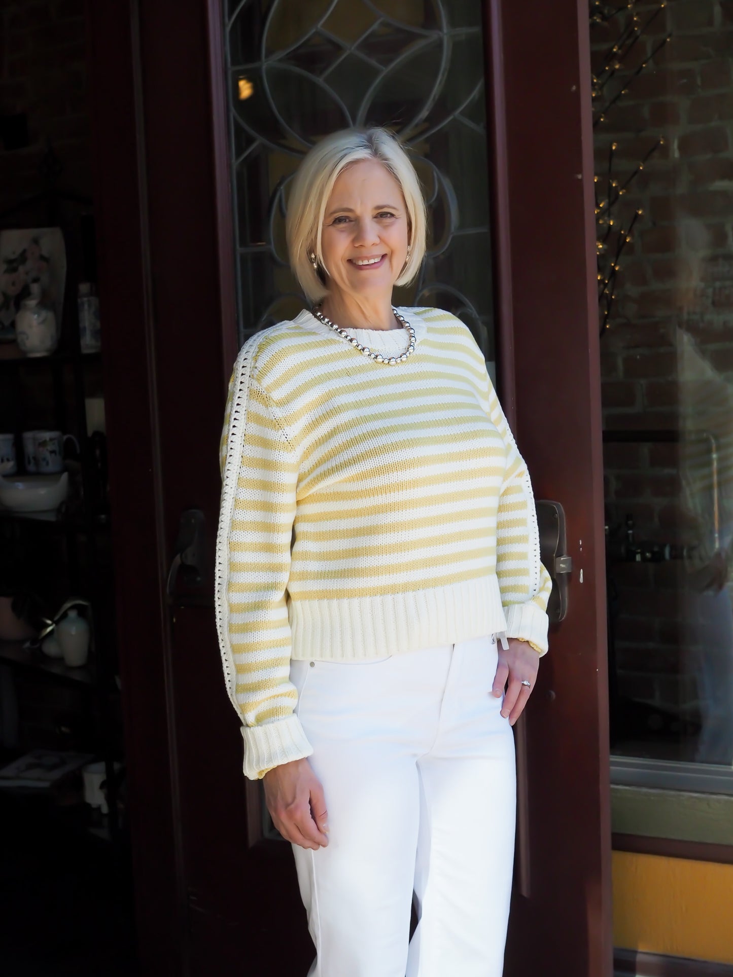 Michael Stars Lemonade Merle Striped Crew Neck Sweater