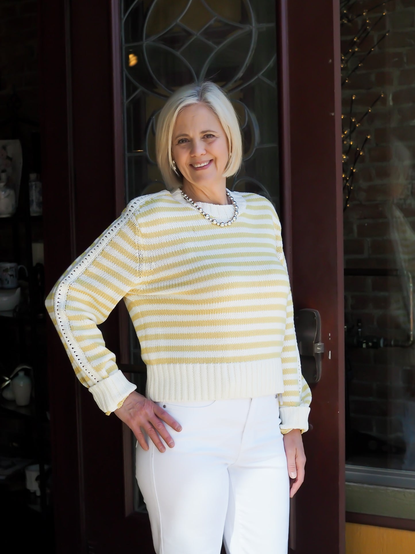 Michael Stars Lemonade Merle Striped Crew Neck Sweater