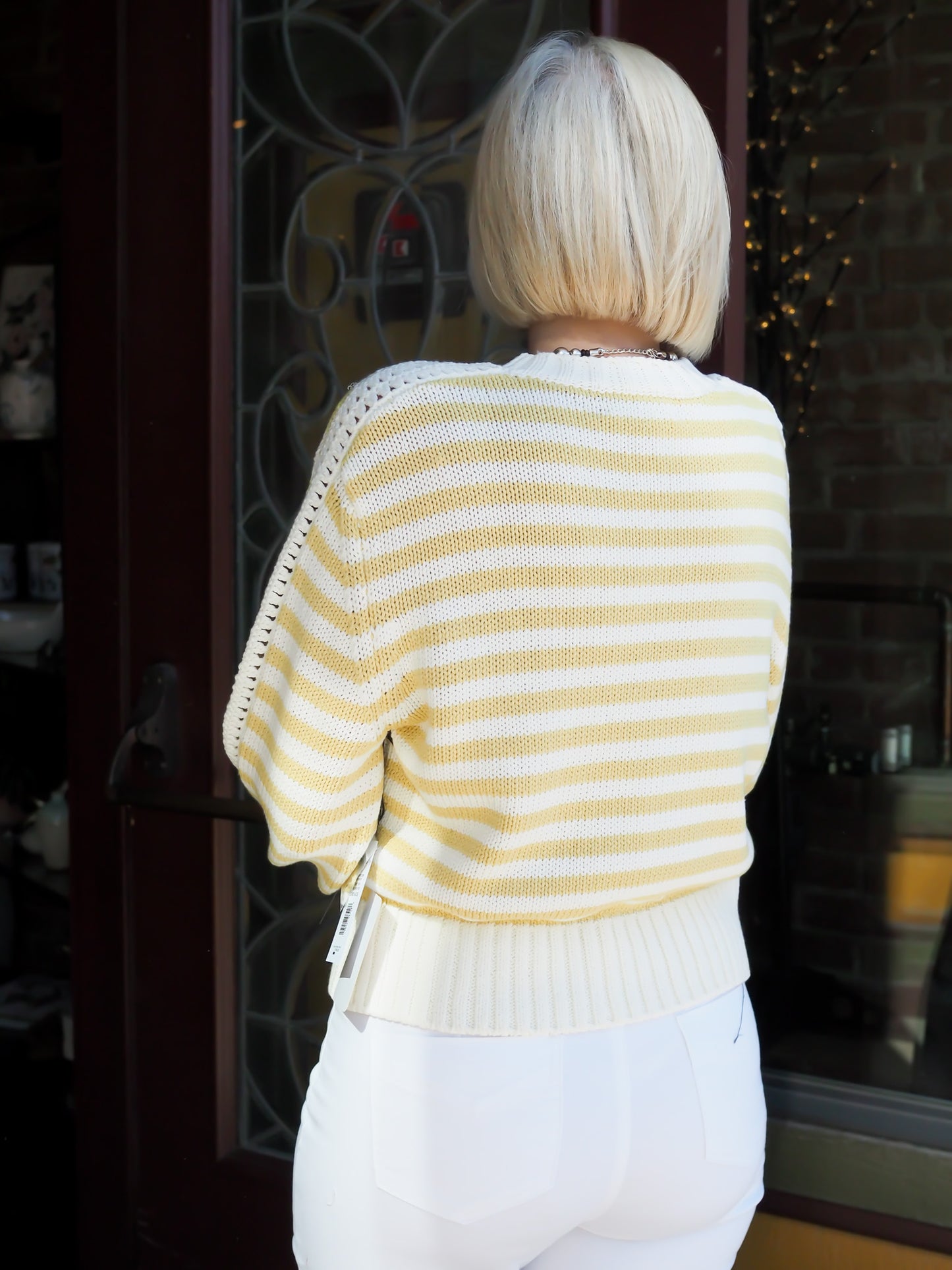 Michael Stars Lemonade Merle Striped Crew Neck Sweater