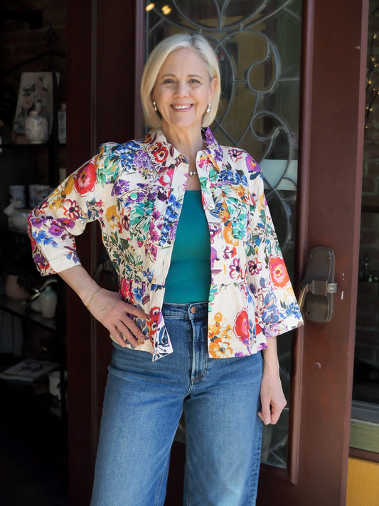 Johnny Was Evalon Peplum Linen Jacket