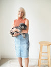 Tribal Knee Length Denim Skirt