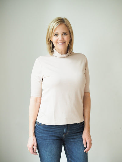 Tribal Mock Neck Elbow Sleeve Top