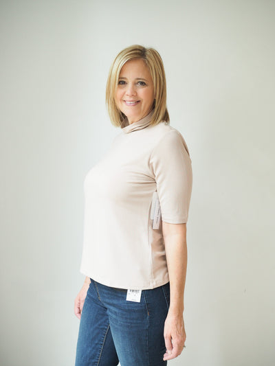 Tribal Mock Neck Elbow Sleeve Top