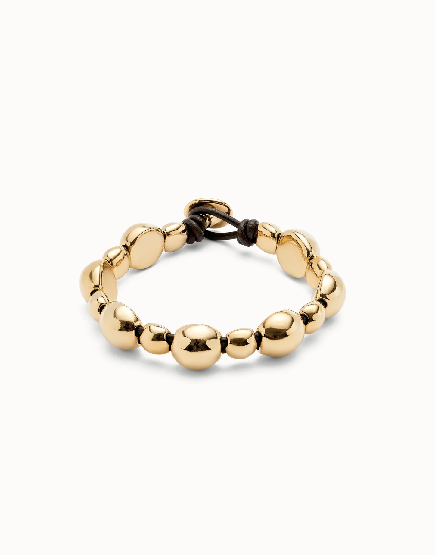 Uno de 50 Leather Gold Bracelet with Round Beads