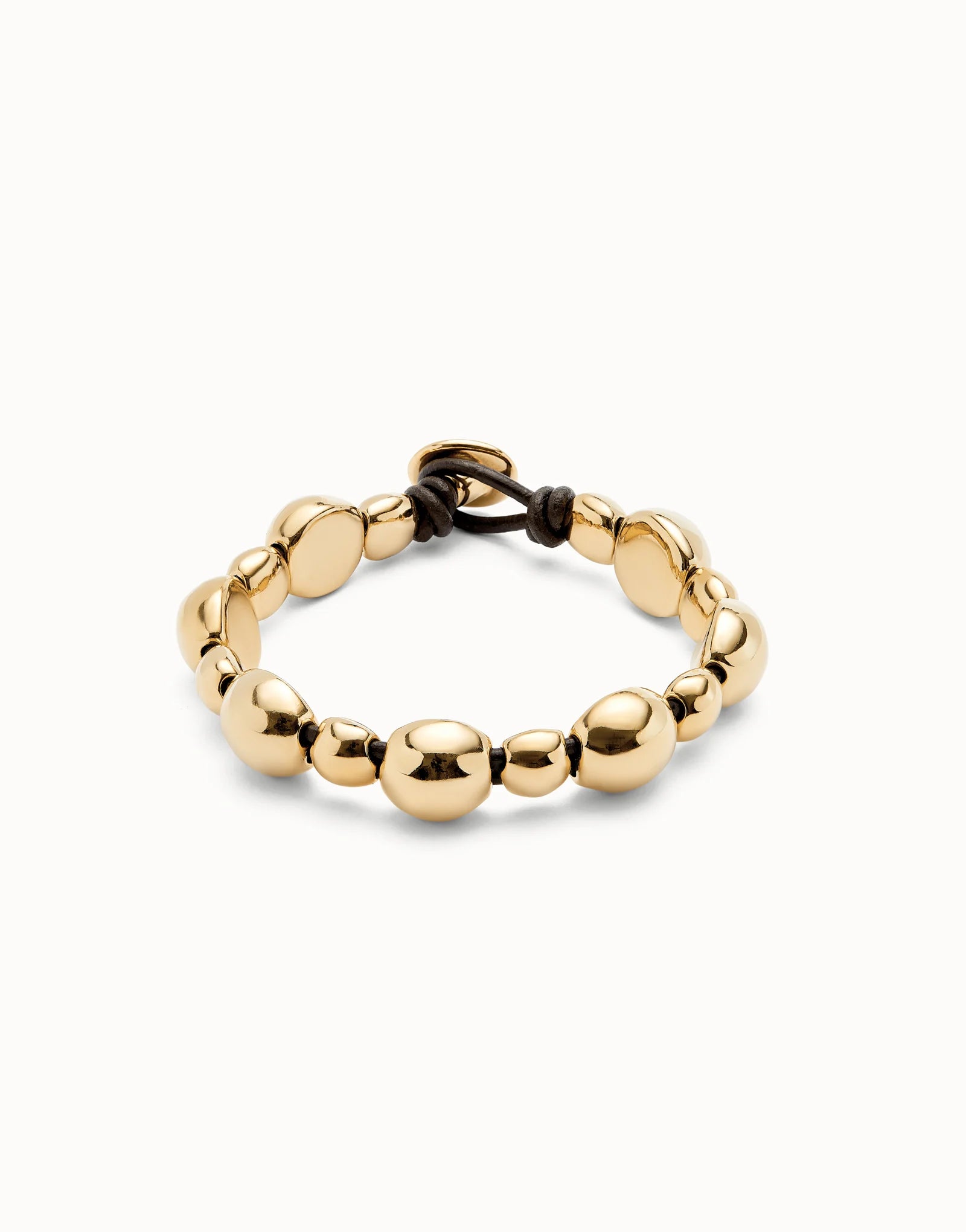 Uno de 50 Leather Gold Bracelet with Round Beads