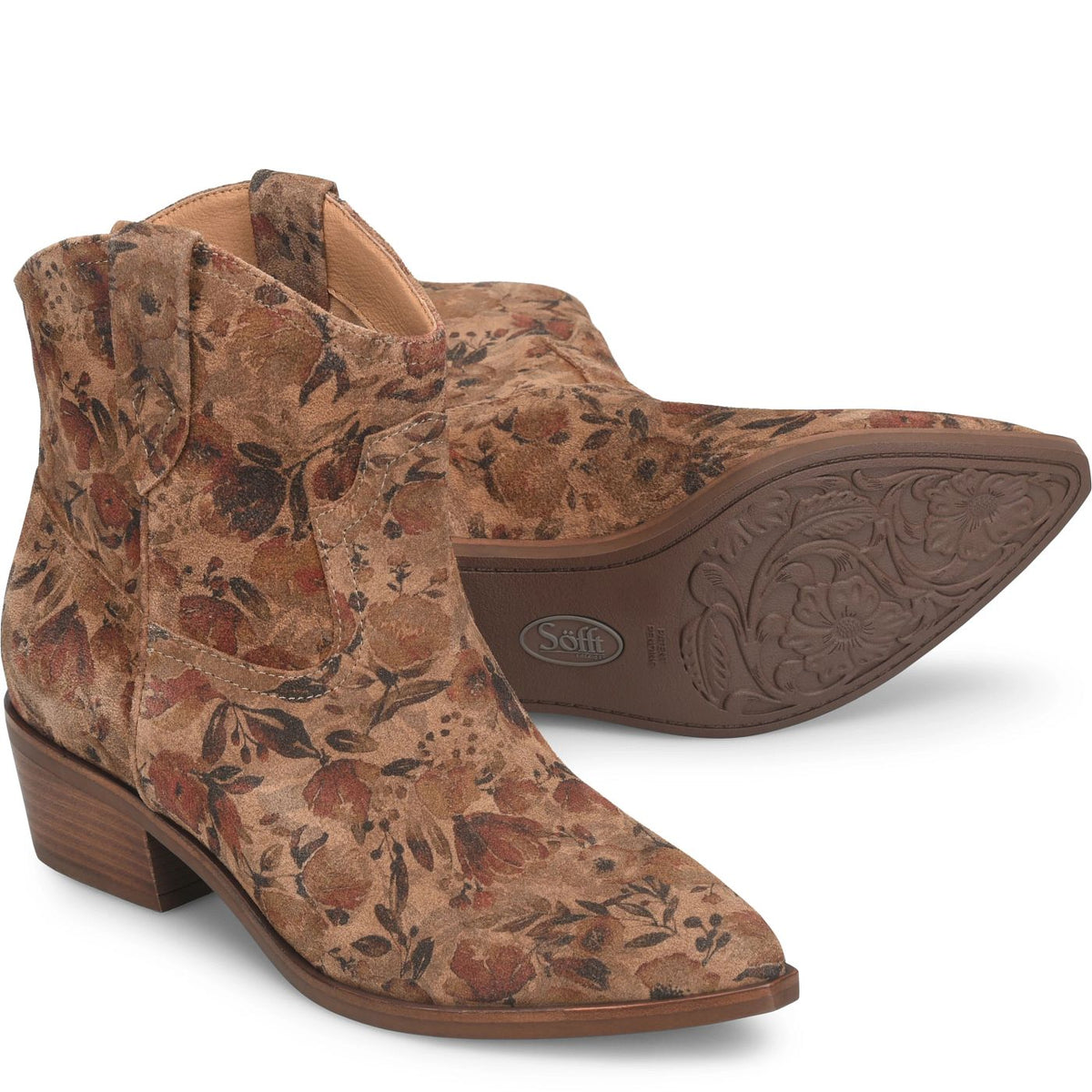 Sofft Cambridge Bootie in Brown Floral