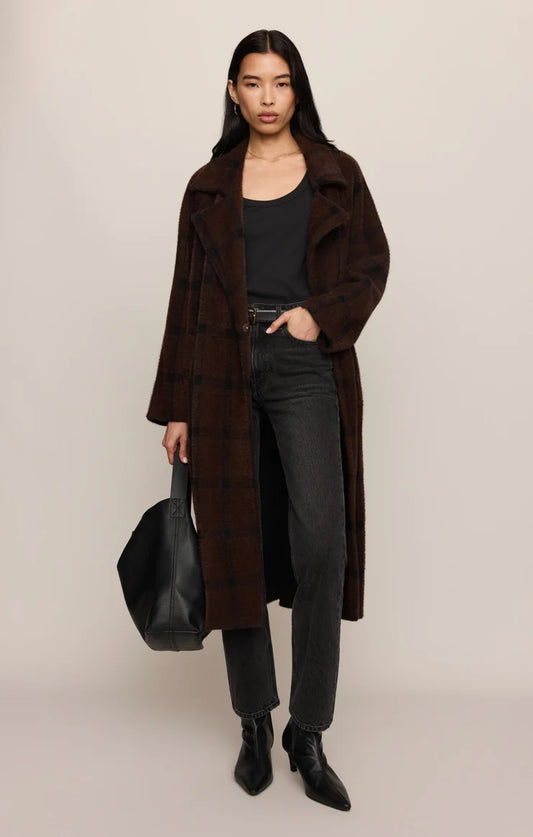 Z Supply Crosby Plaid Cocoon Coat in Dark Chocolate