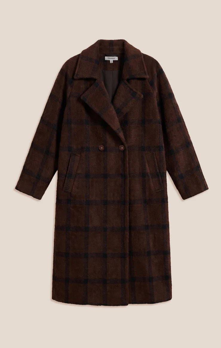 Z Supply Crosby Plaid Cocoon Coat in Dark Chocolate