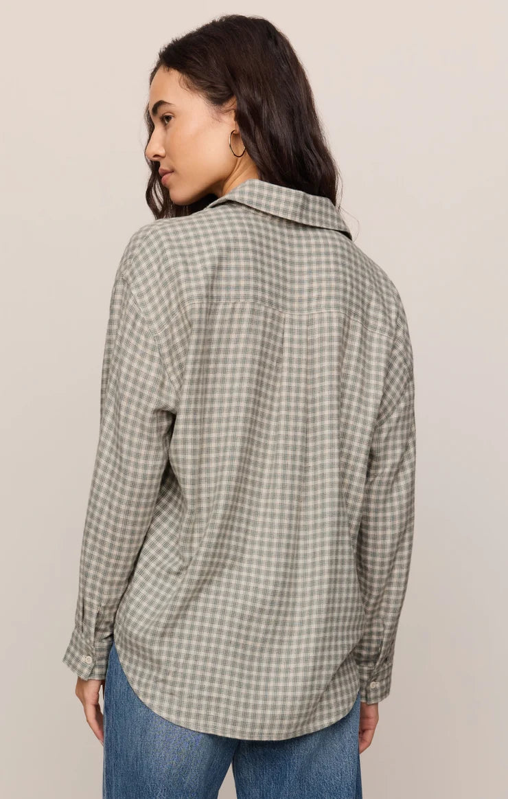 Z Supply River Plaid Button Up in Emerald Cove