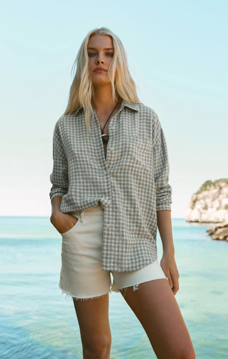 Z Supply River Plaid Button Up in Emerald Cove