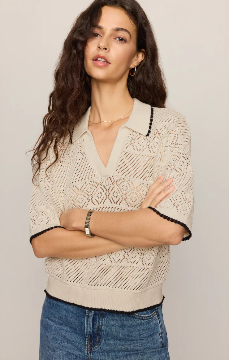 Z Supply Denman Crochet Polo Sweater