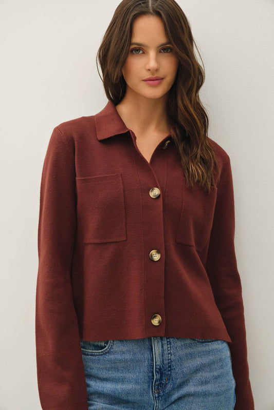 BUTTON UP COLLARED JACKET SWEATER