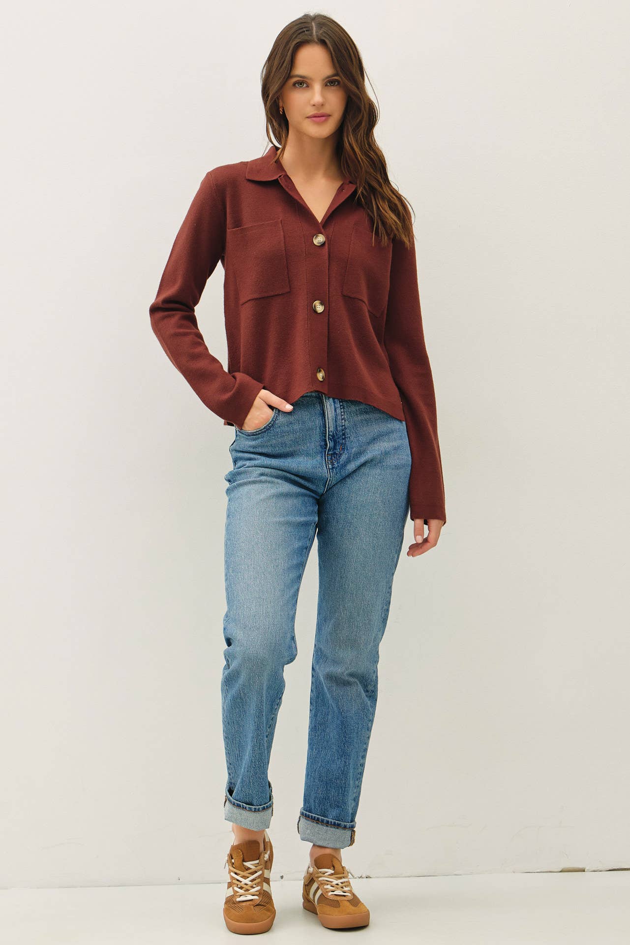 BUTTON UP COLLARED JACKET SWEATER
