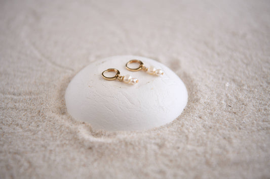 Pearl or Charm Gold Plated Huggie Earrings