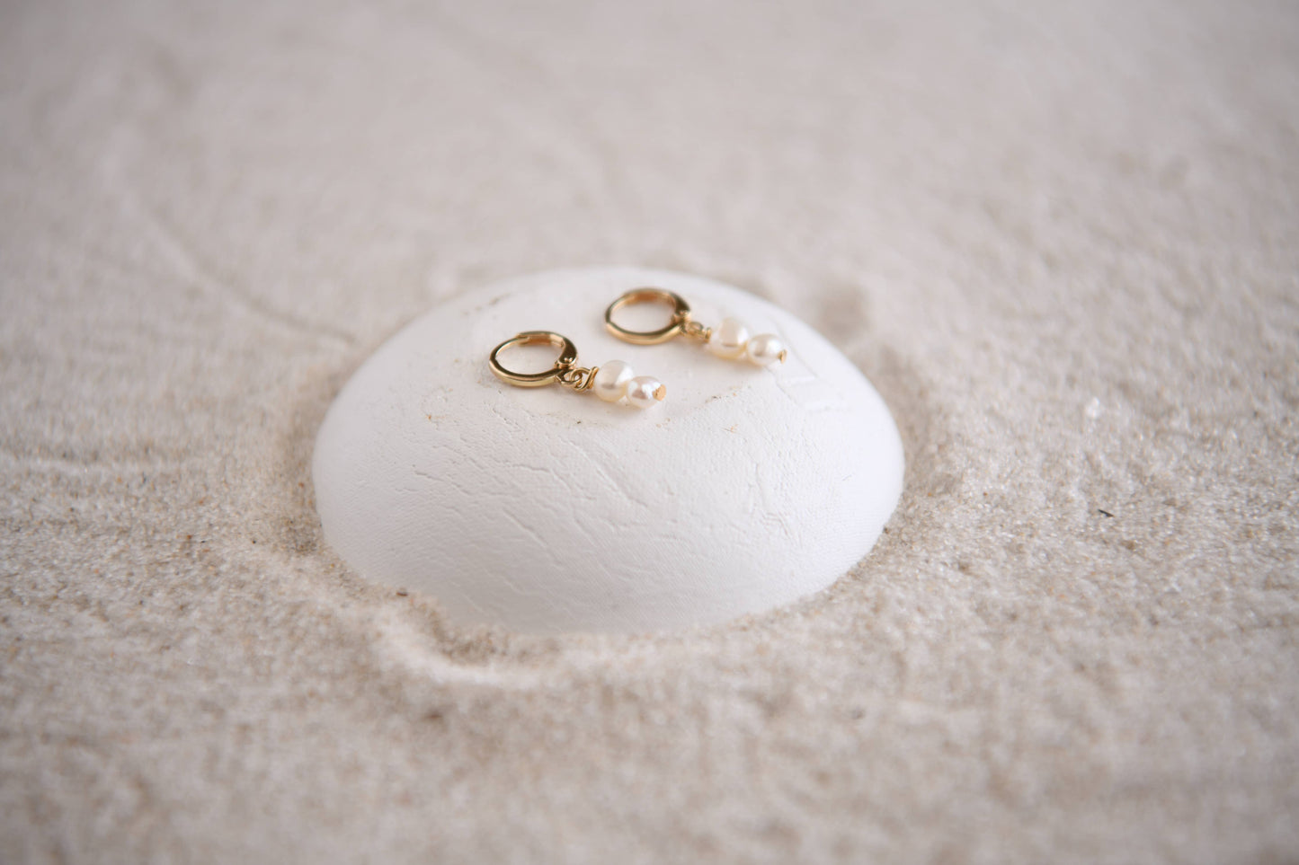 Gold Freshwater Pearl Huggie Hoop Earrings