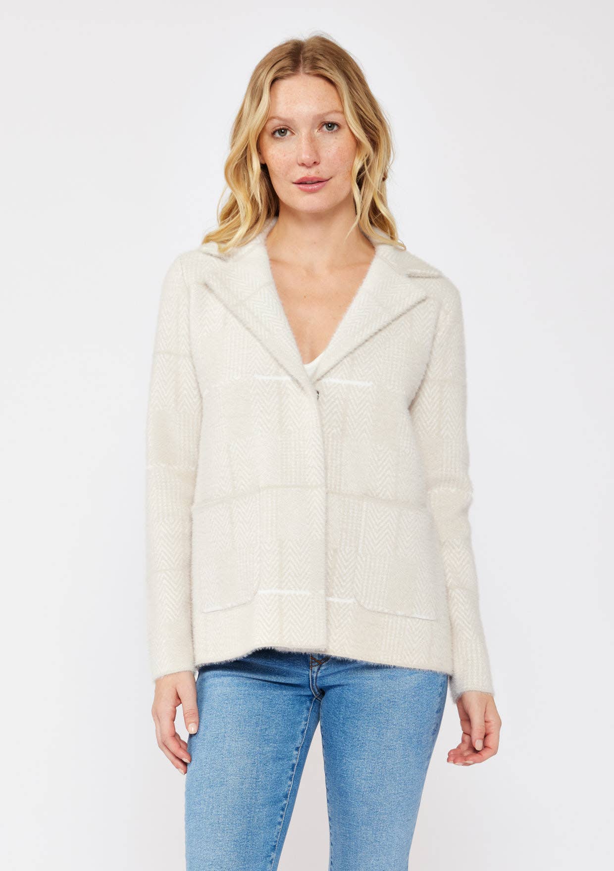 Lovestitch Plaid Sweater Blazer With Hidden Snaps