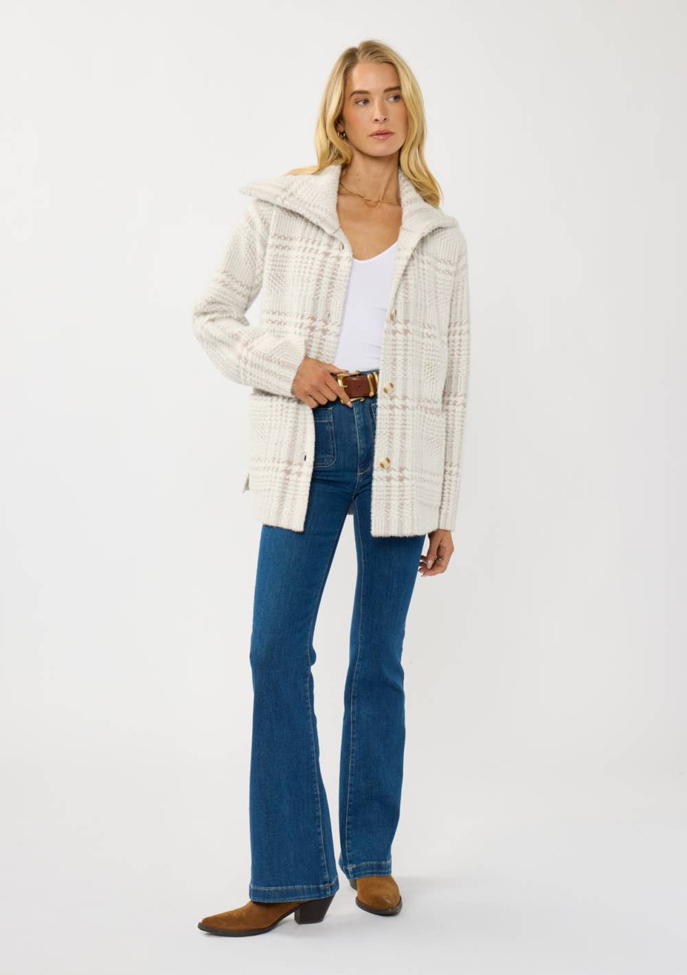 Lovestitch Plaid Button-Up Sweater Jacket