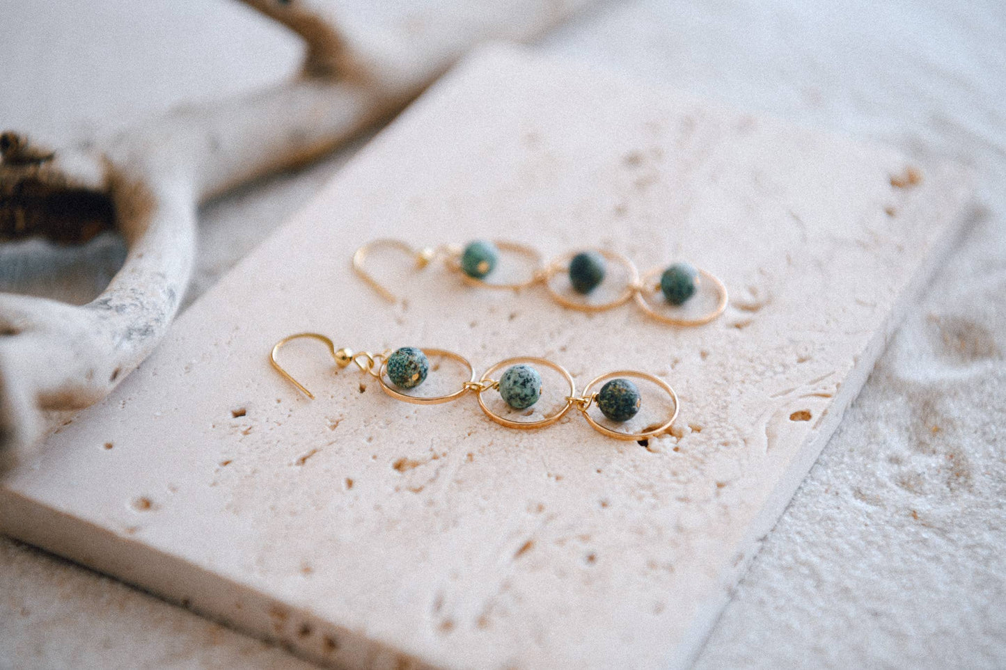 Private Label Triple Hoop Gemstone Drop Earrings