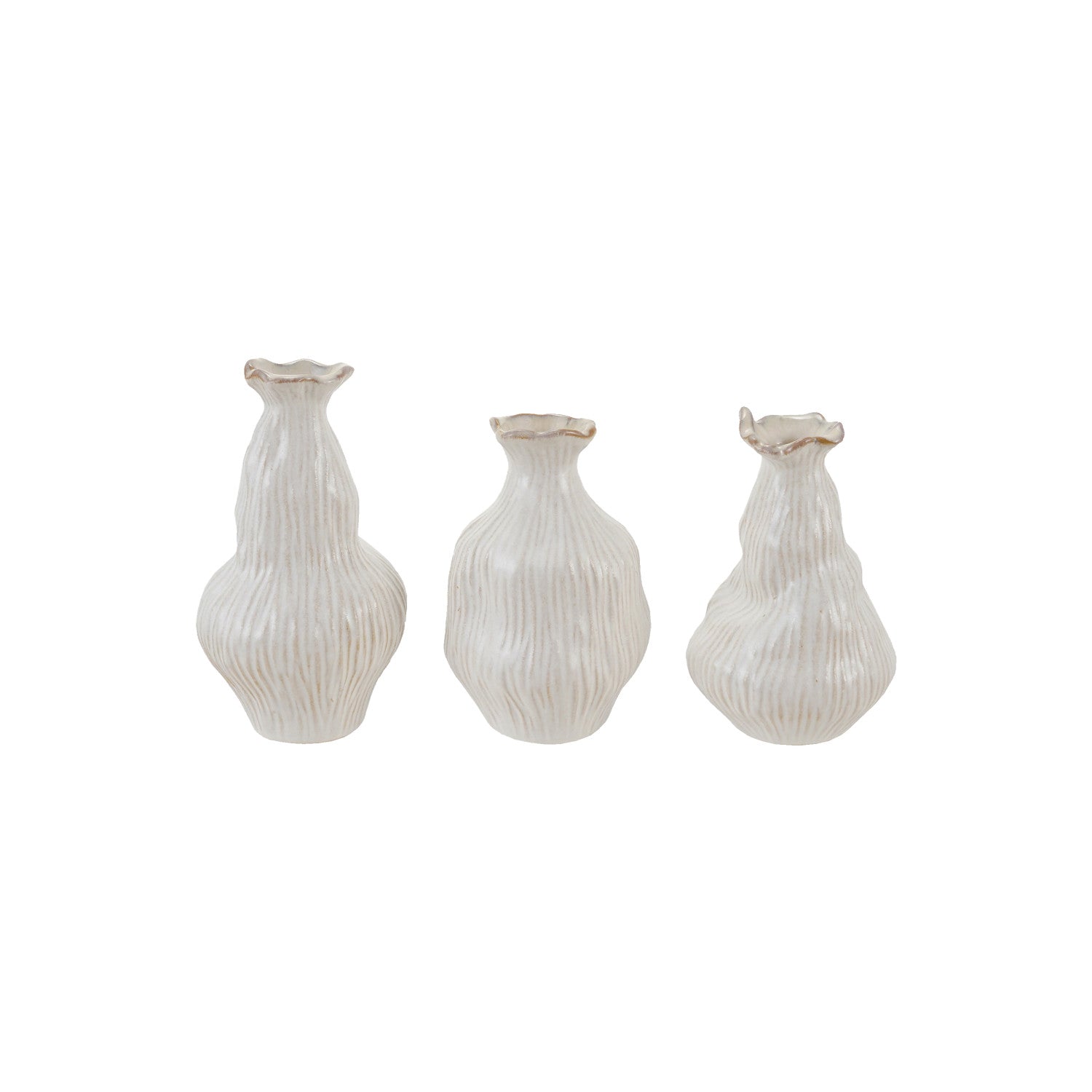 Textured Stoneware Organic Shaped Vase, White, 3 Styles (Each One Will Vary)