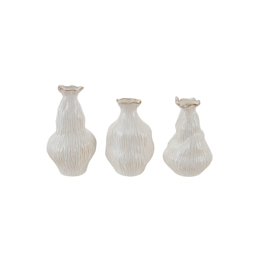 Textured Stoneware Organic Shaped Vase, White, 3 Styles (Each One Will Vary)