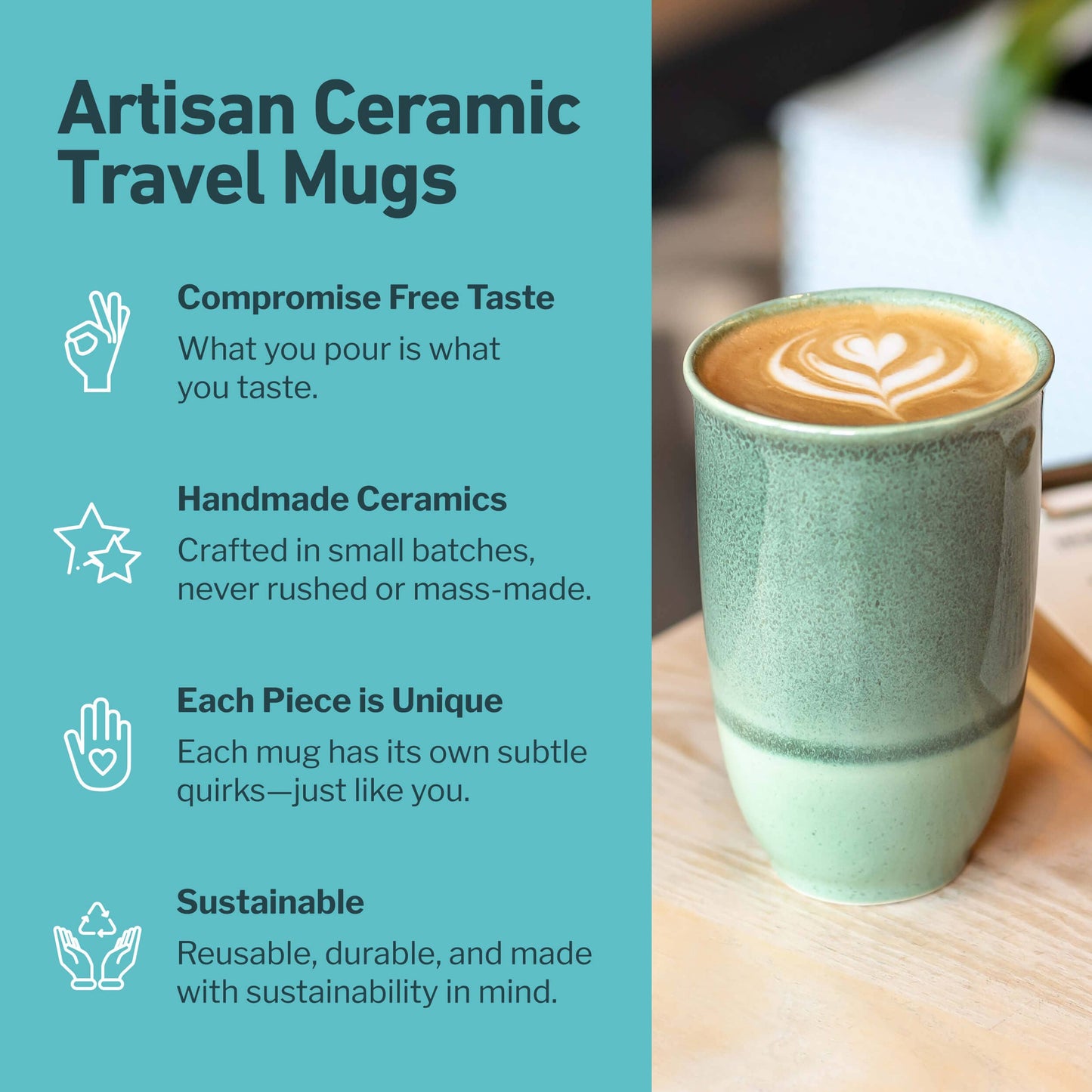 Emerald 12oz Ceramic Travel Mug – Reusable & Stylish