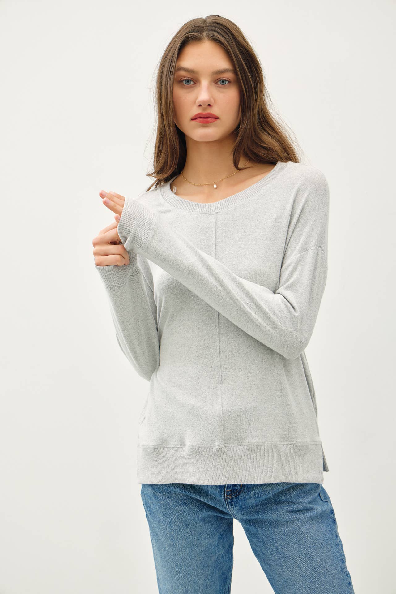ROUND NECK HACCI BRUSHED PULLOVER KNIT TOP