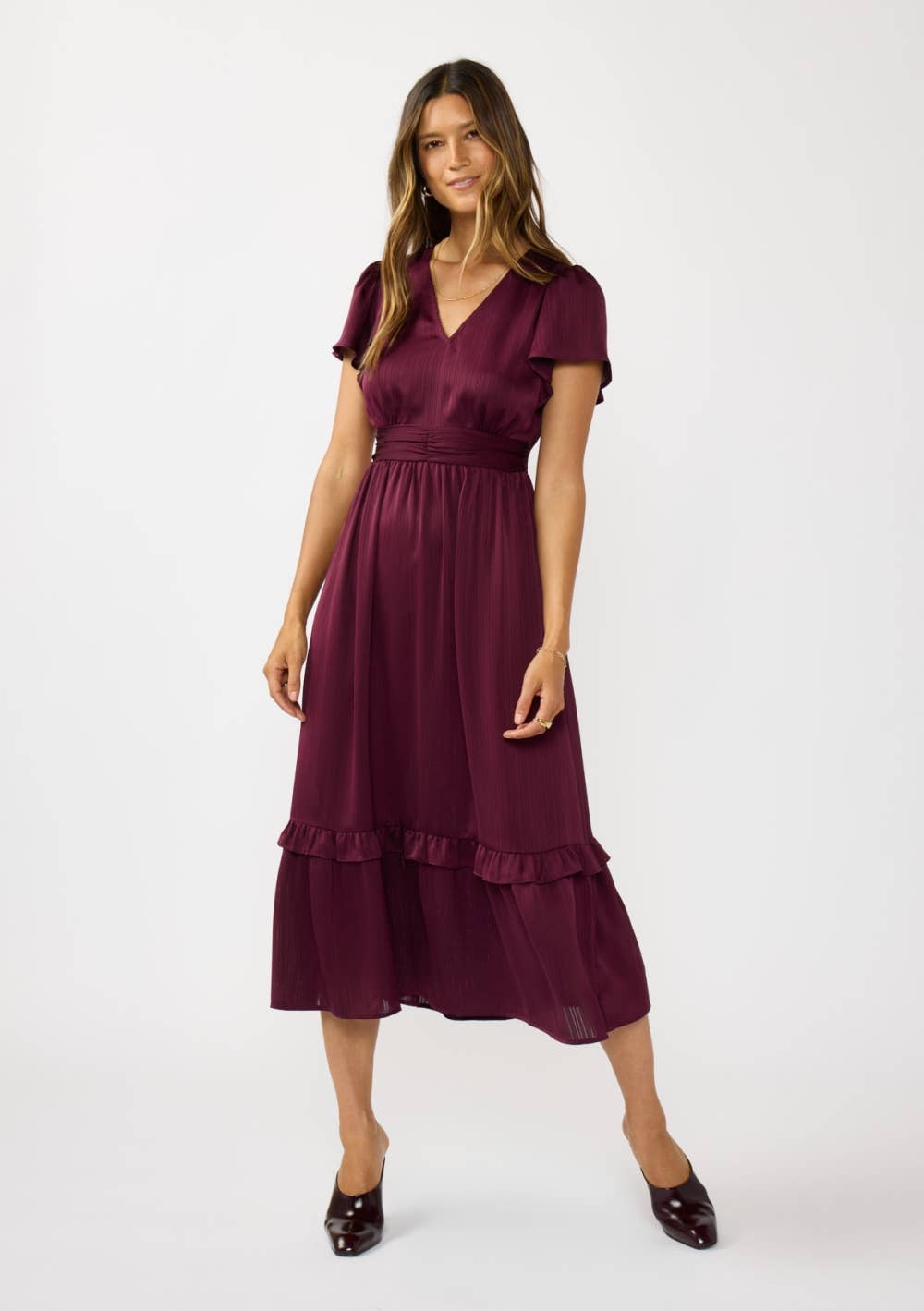Lovestitch Flutter Sleeve V-Neck Midi Dress
