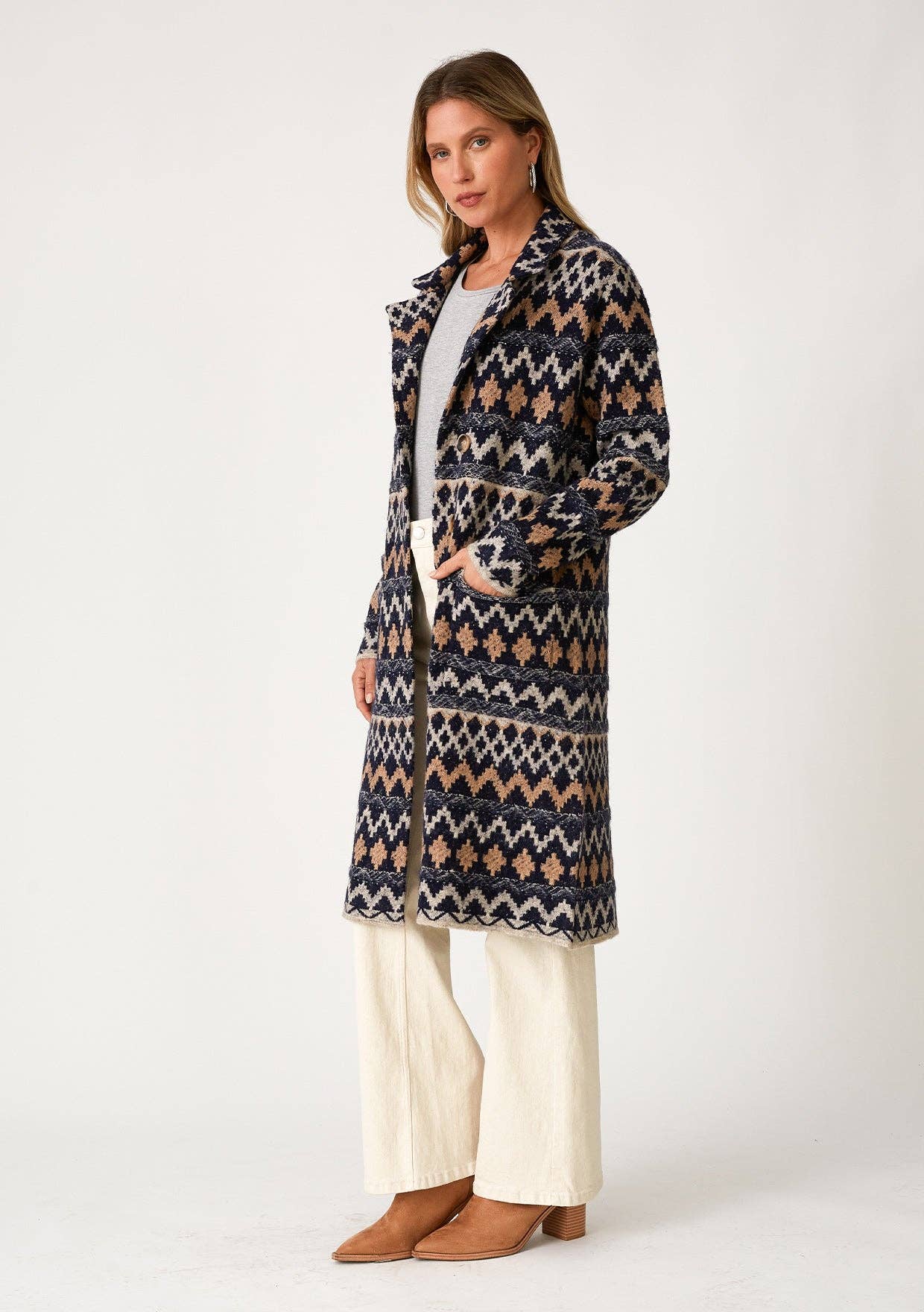 Lovestitch Bohemian Chevron Button Front Knit Cardigan