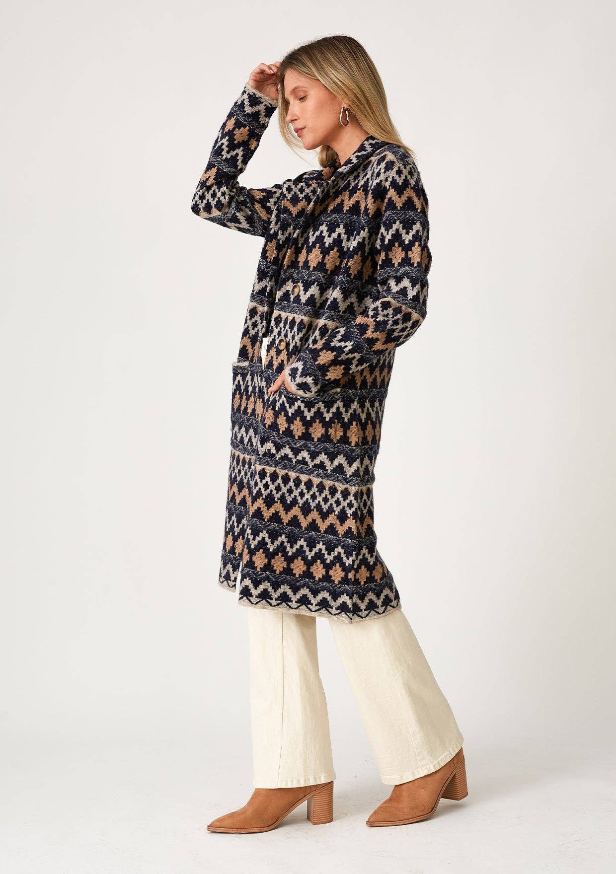 Lovestitch Bohemian Chevron Button Front Knit Cardigan