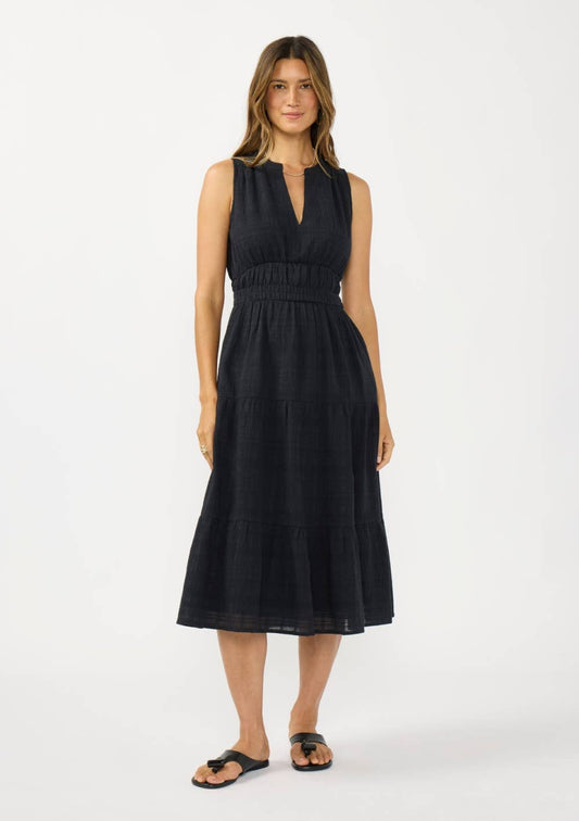 V-Split Neck Tiered Midi Dress with Pockets