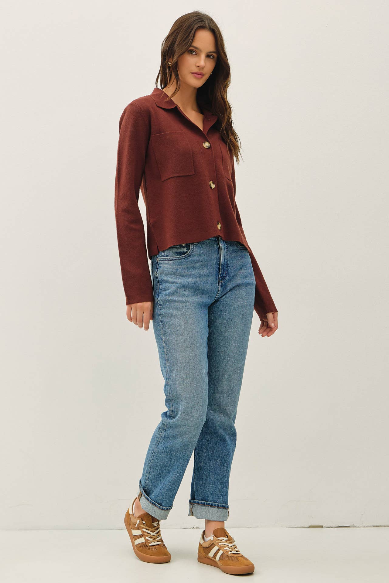 BUTTON UP COLLARED JACKET SWEATER