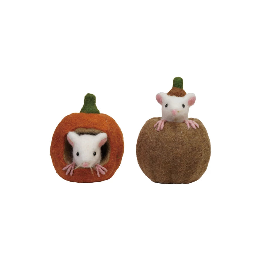 Wool Felt Pumpkin with Mouse, 2 styles