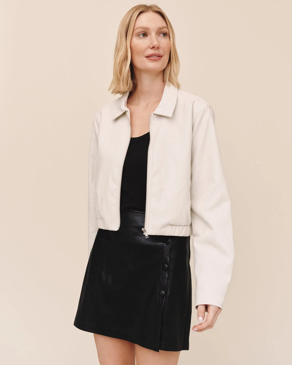 Bella Dahl Winter White Cropped Bomber Jacket