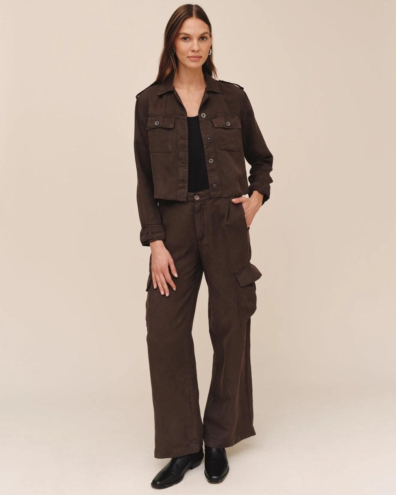 Bella Dahl Cropped Utility Jacket with Frayed Hem