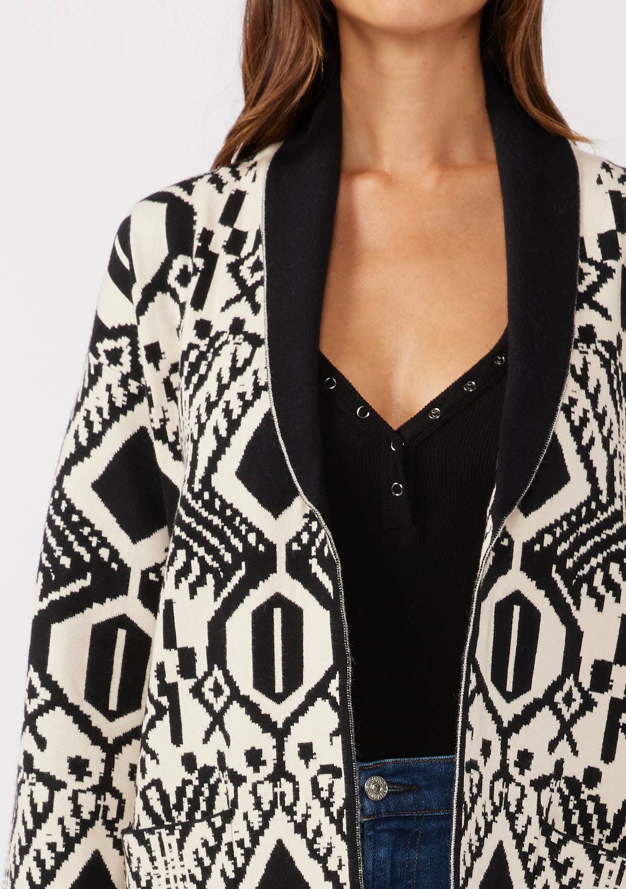 Lovestitch Western Print 3/4 Sleeve Open Front Cardigan
