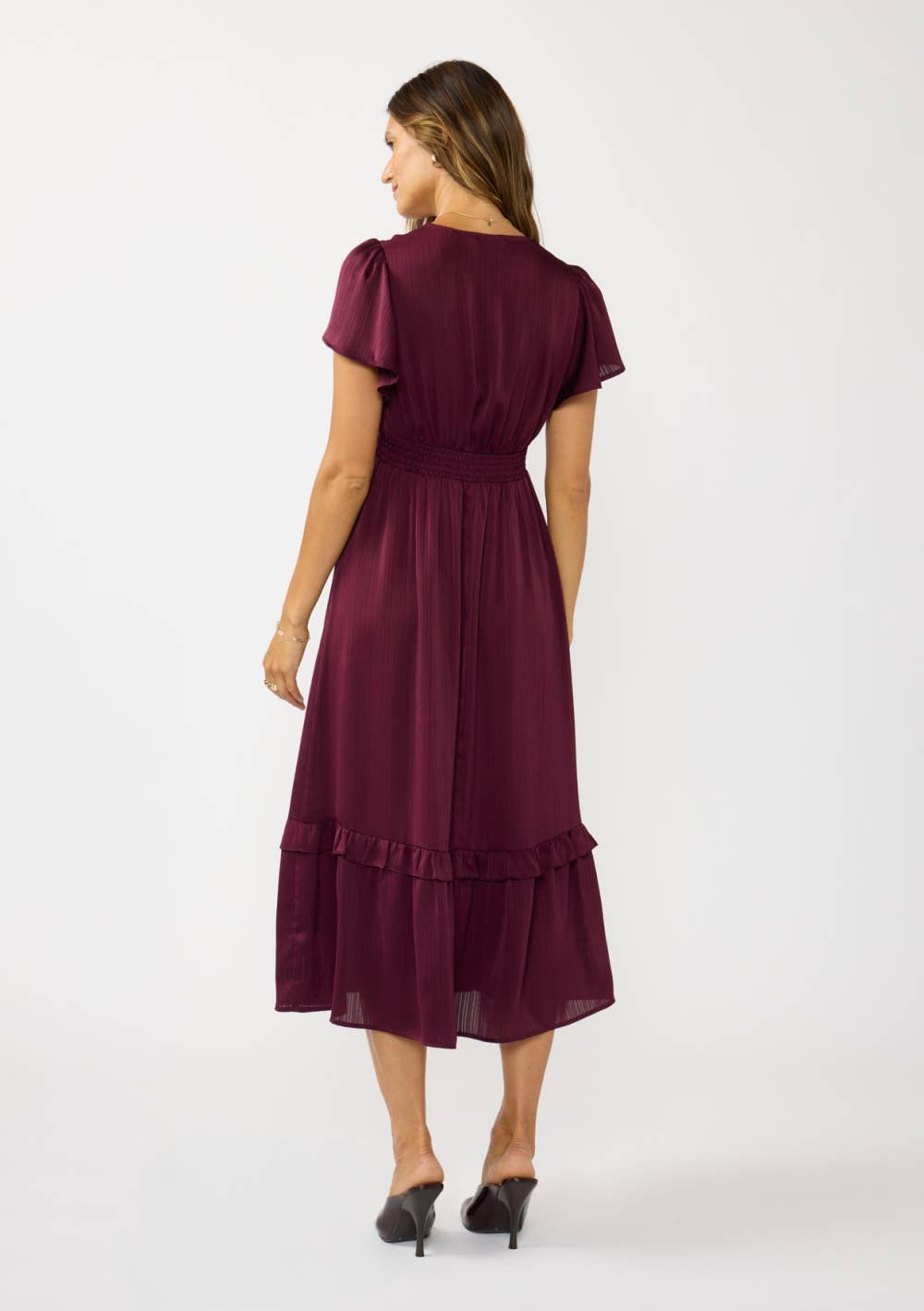 Lovestitch Flutter Sleeve V-Neck Midi Dress