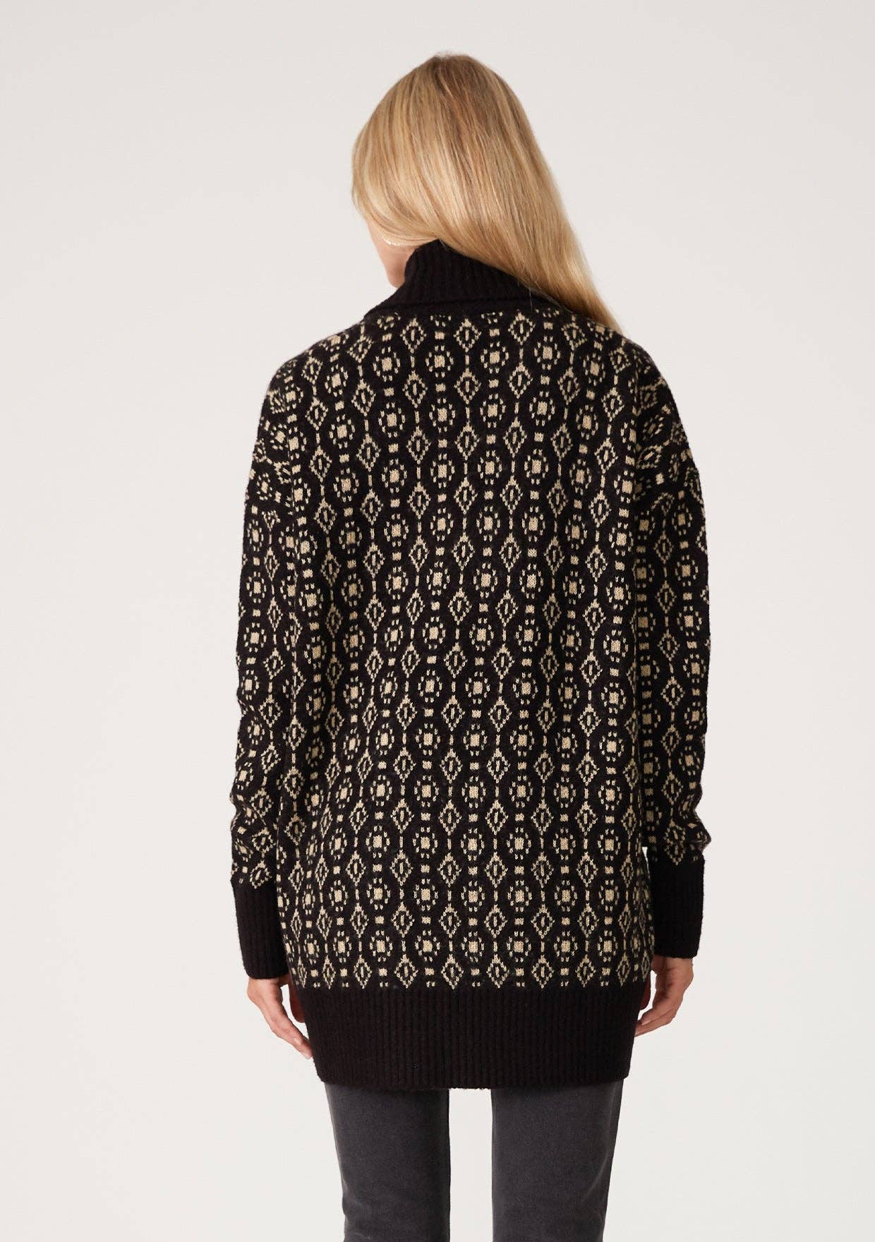 Lovestitch Geo Jacquard Long Sleeve Cardigan