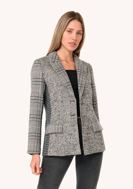 Lovestitch Plaid Patchwork Single-Breasted Blazer