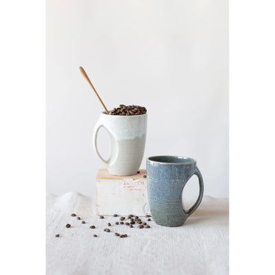 Stoneware Mug, Reactive Glaz in Oatmeal & Blue