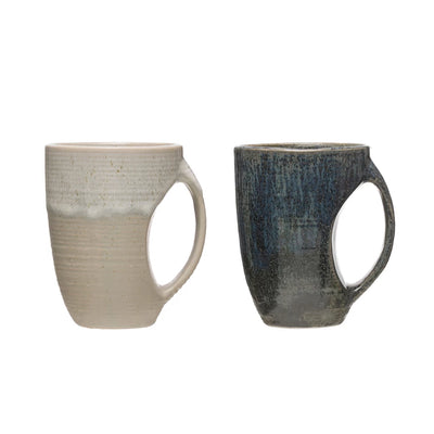 Stoneware Mug, Reactive Glaz in Oatmeal & Blue