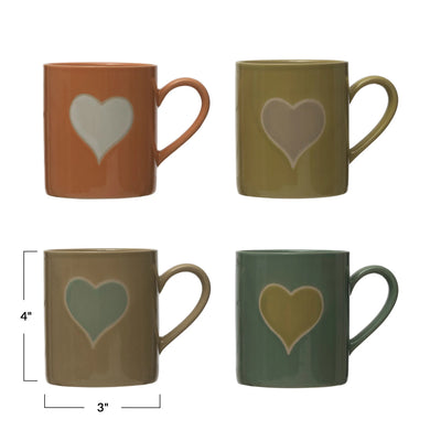 Stoneware Heart Mugs, 4 colors