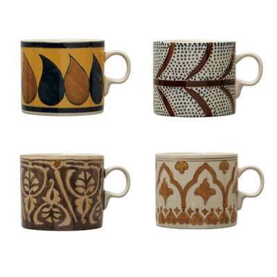 Hand Painted Stoneware Mugs, 4 styles