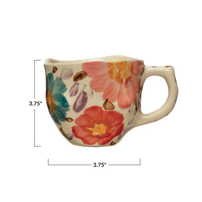 8 oz. Hand-Painted Stoneware Mug w/ Florals, Multi Color