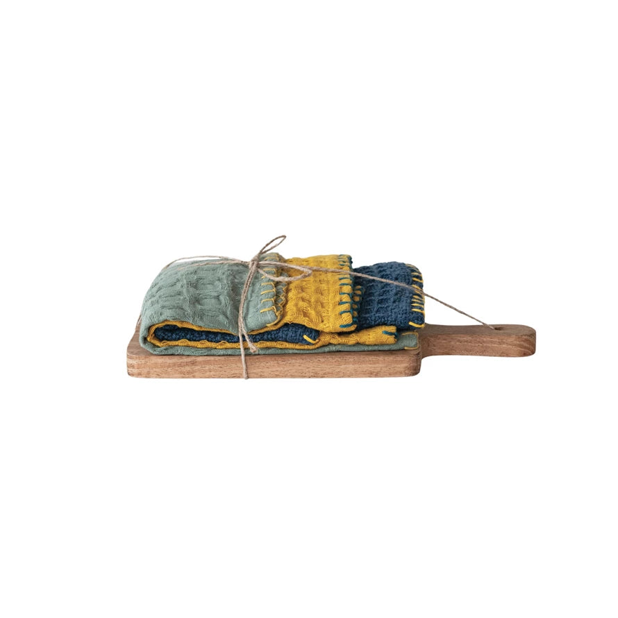 Cotton Waffle Weave Dish Cloths & Cutting Board