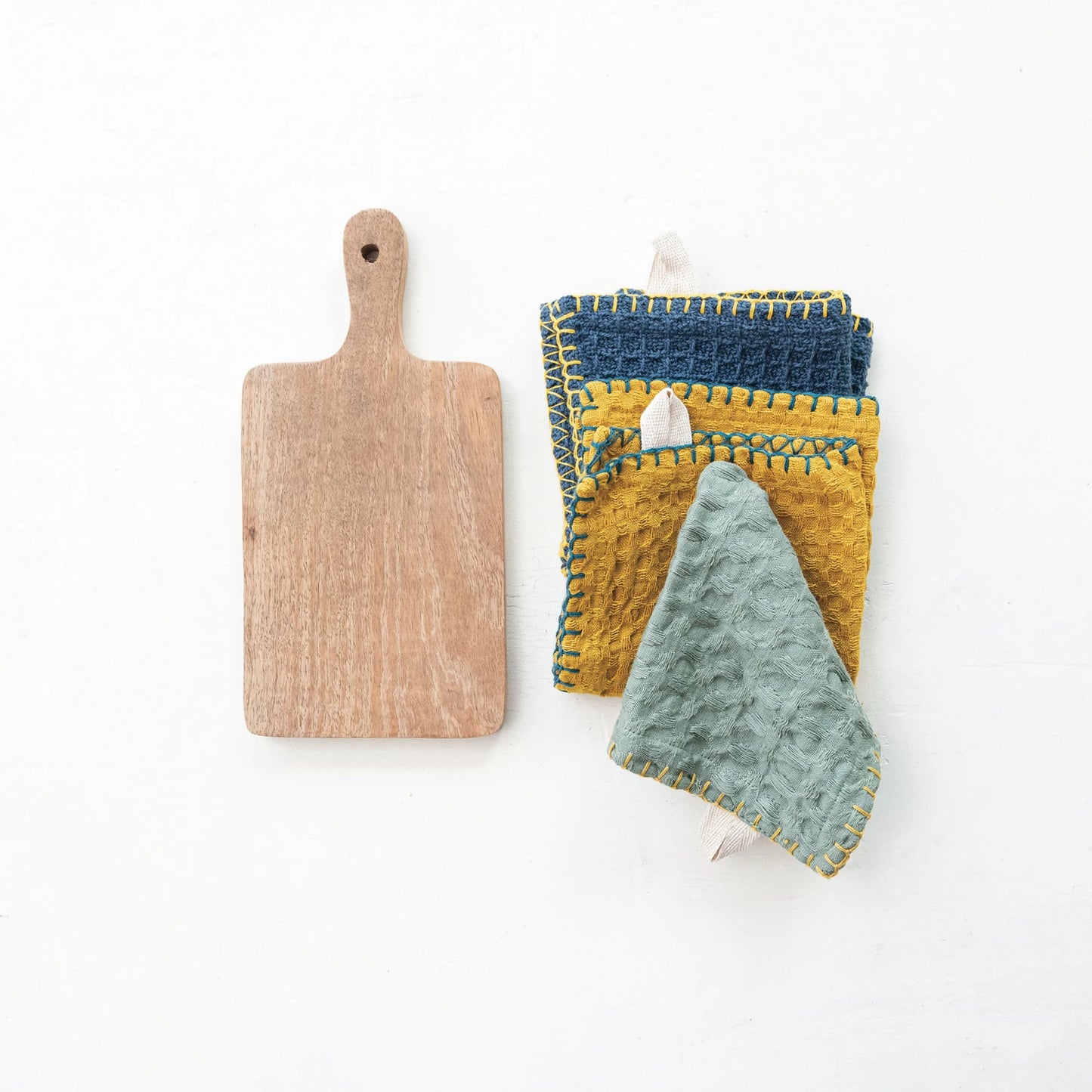 Cotton Waffle Weave Dish Cloths & Cutting Board