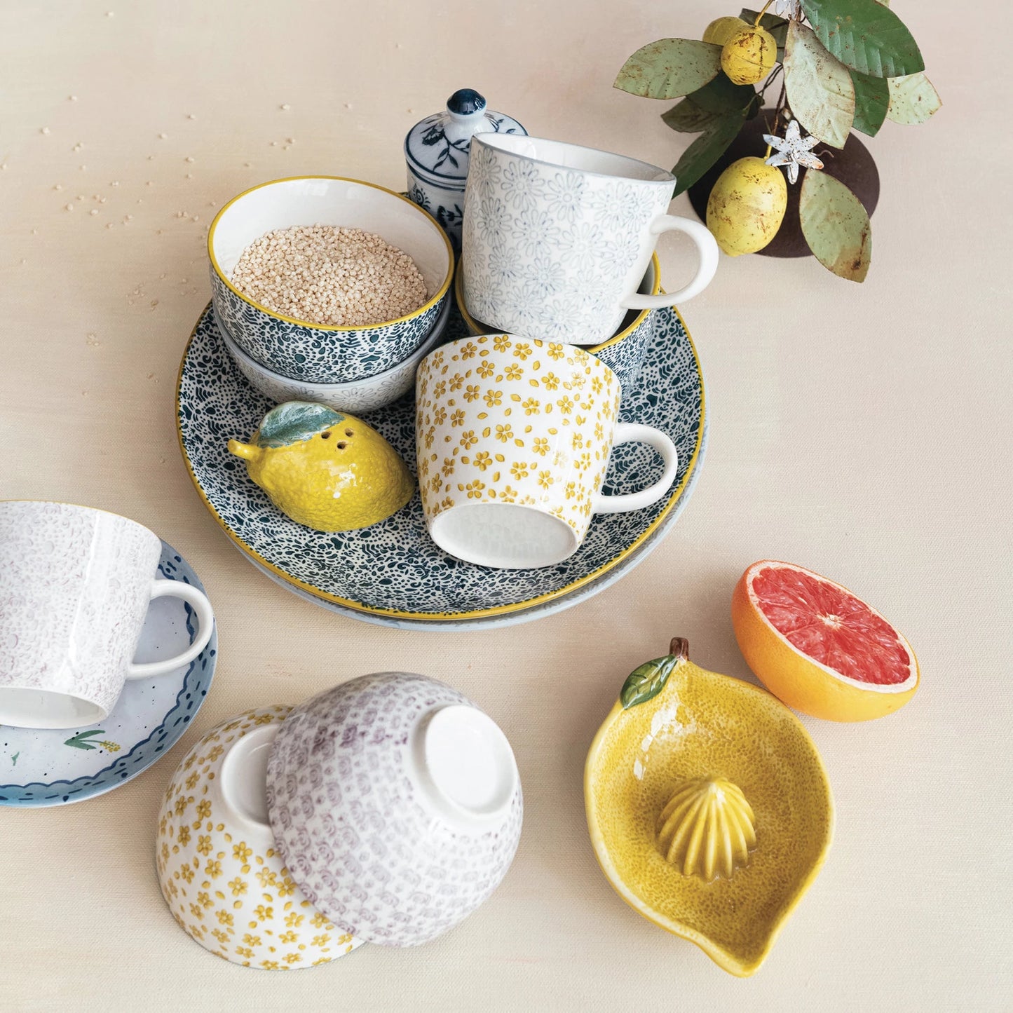 Stoneware Bowl w/ Pattern, 4 Colors