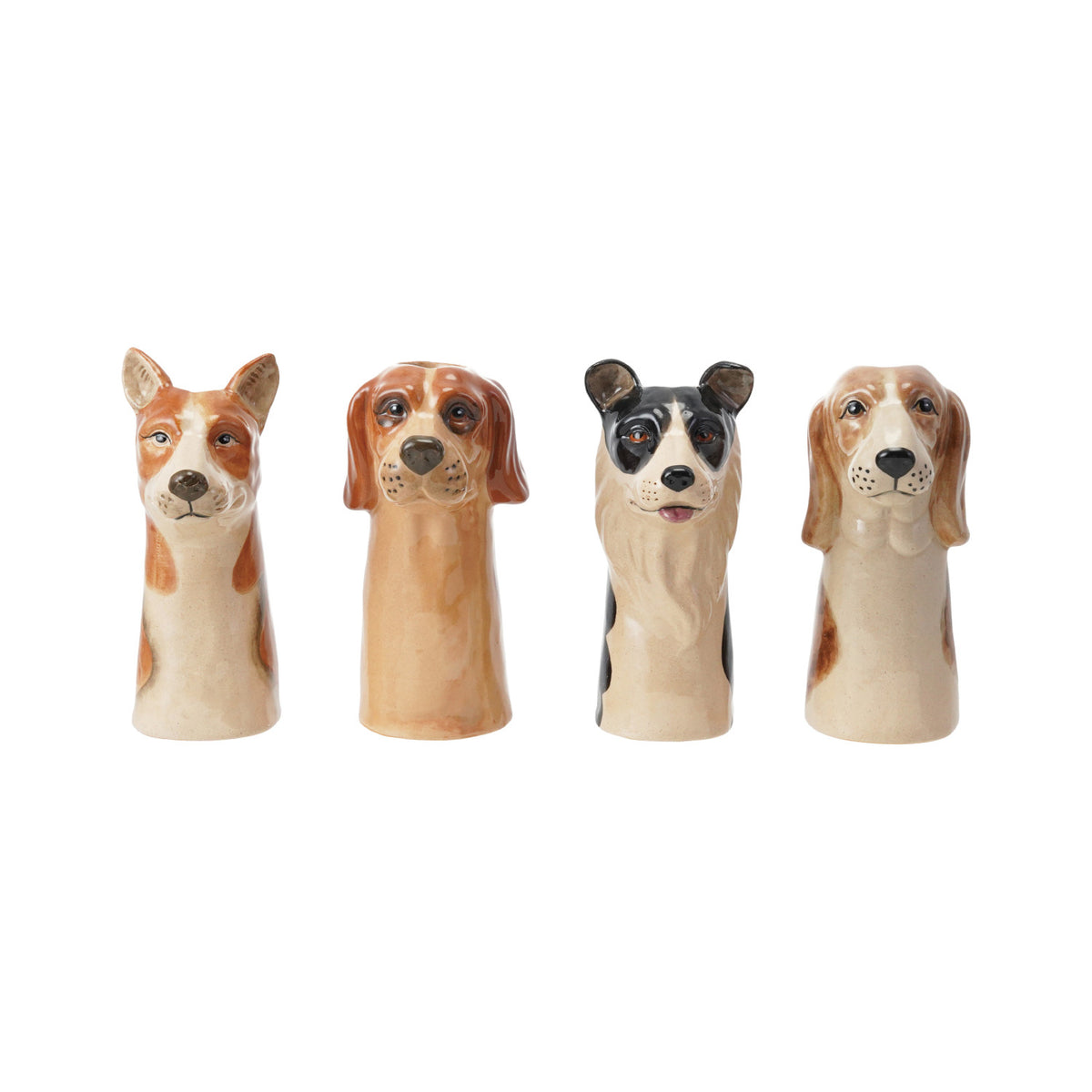 Hand Painted Stoneware Dog Vases