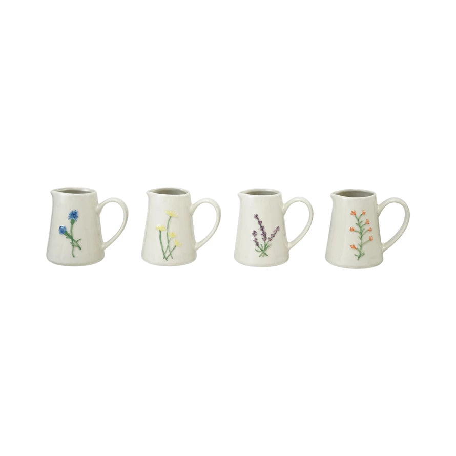 Embossed Stoneware Creamer with Botanicals