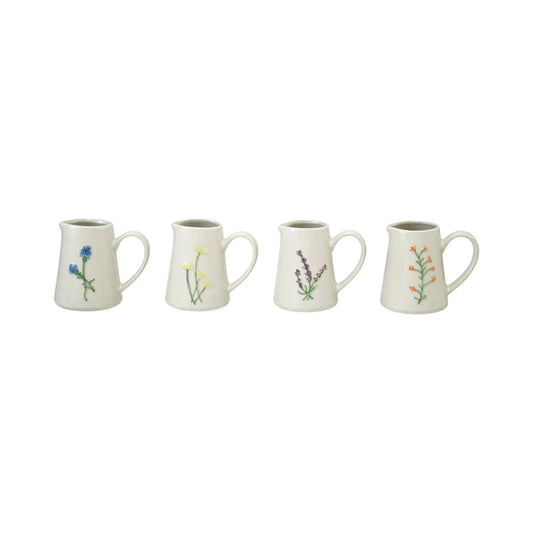 Embossed Stoneware Creamer with Botanicals