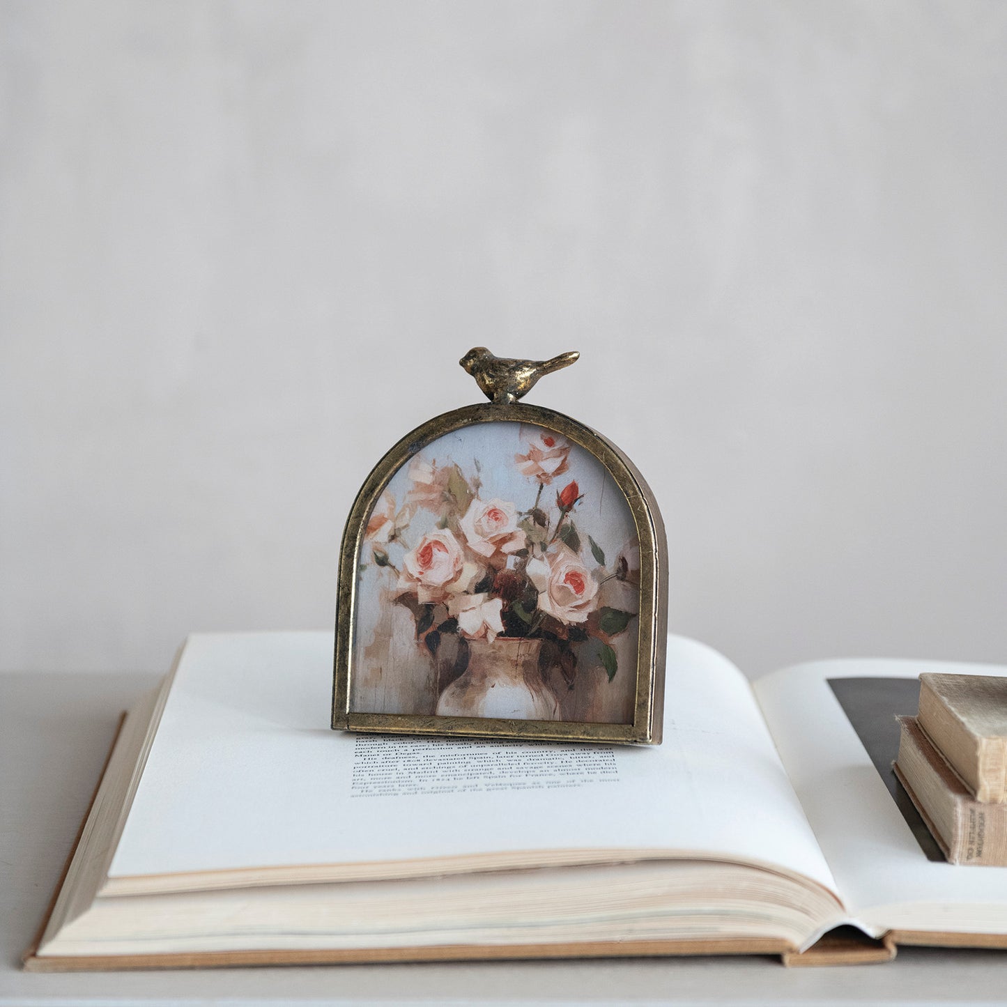 Photo Frame with Bird Finial, Antique Gold Finish